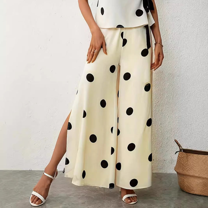 Damen Weite, luftige Polka-Dot Palazzohose mit eleganten Seitenschlitzen Drune