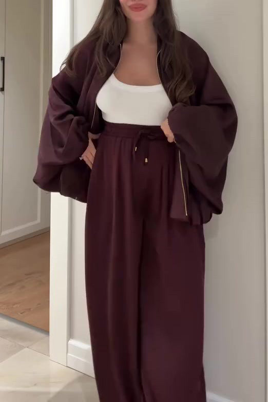 Drune | Reißverschlussjacke und Elastische Bund Weit Geschnittene Hose Zweiteiler Satz