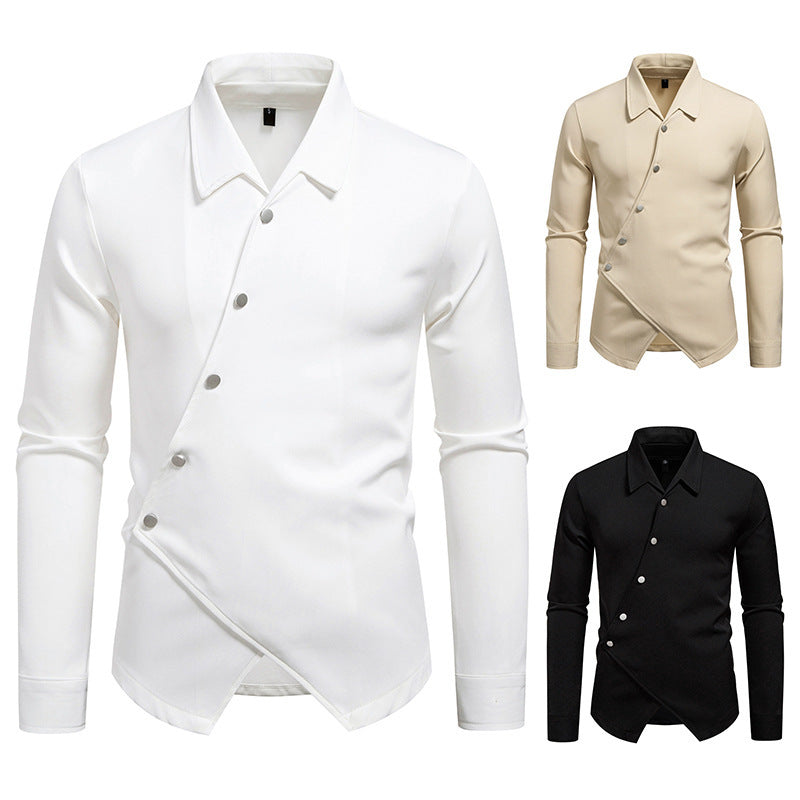 Herren modisches Langarmhemd mit asymmetrischem Knopfdesign Drune