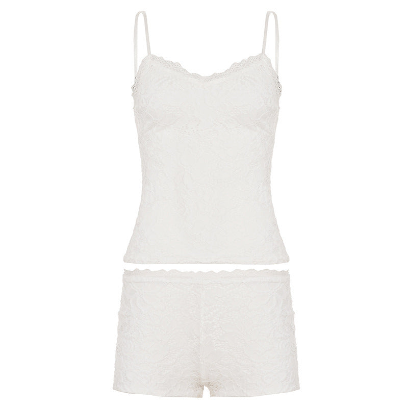 Damen Elegantes Spitzen-Nachtwäsche Set mit Schnürdetails Drune