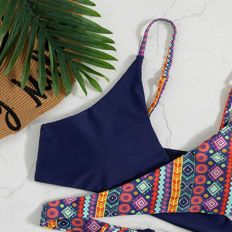 Damen Triangel-Bikini mit modischem geometrischen Muster und verstellbaren Trägern Drune
