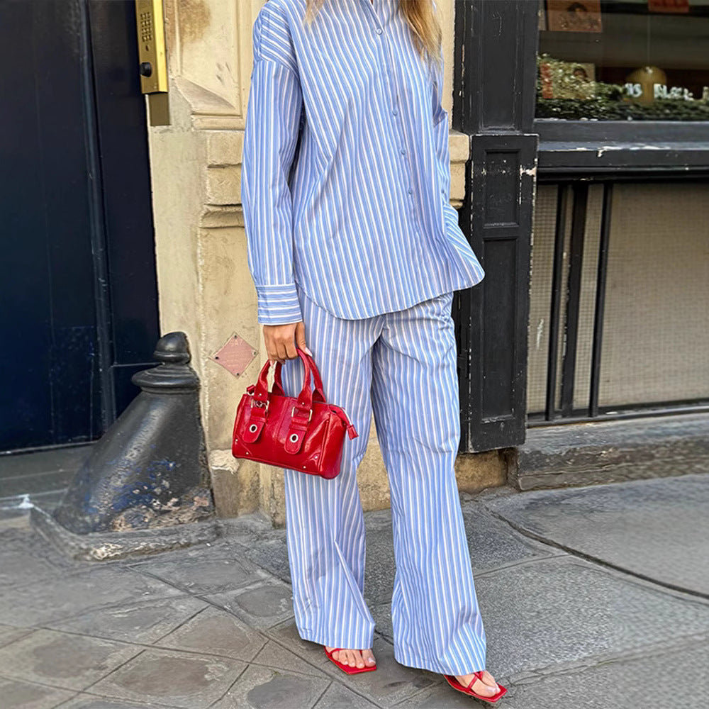 Damen gemütliches und stilvolles Pyjama-Set mit gestreiftem Design Drune