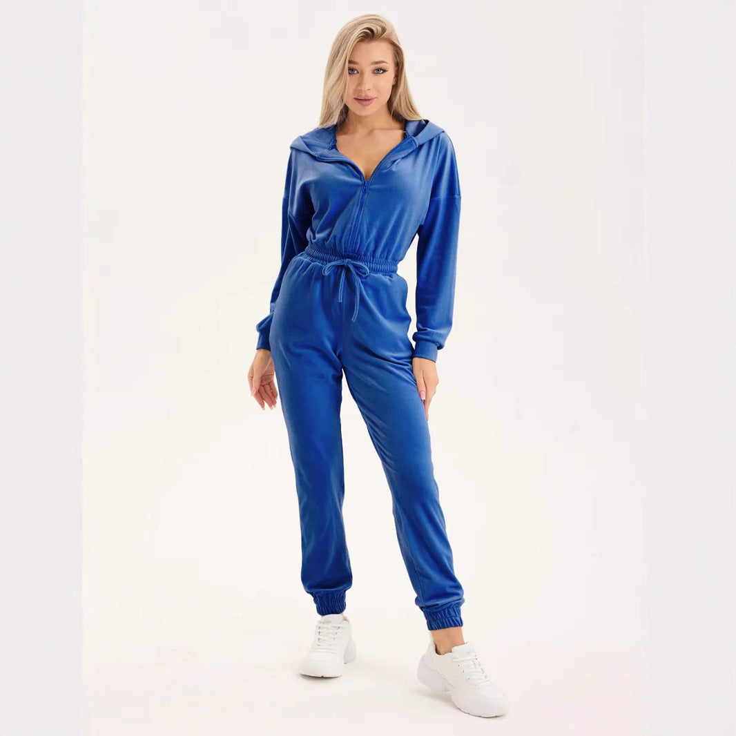 Damen Fleece-Jumpsuit mit praktischem Reißverschluss und elastischem Bund Drune