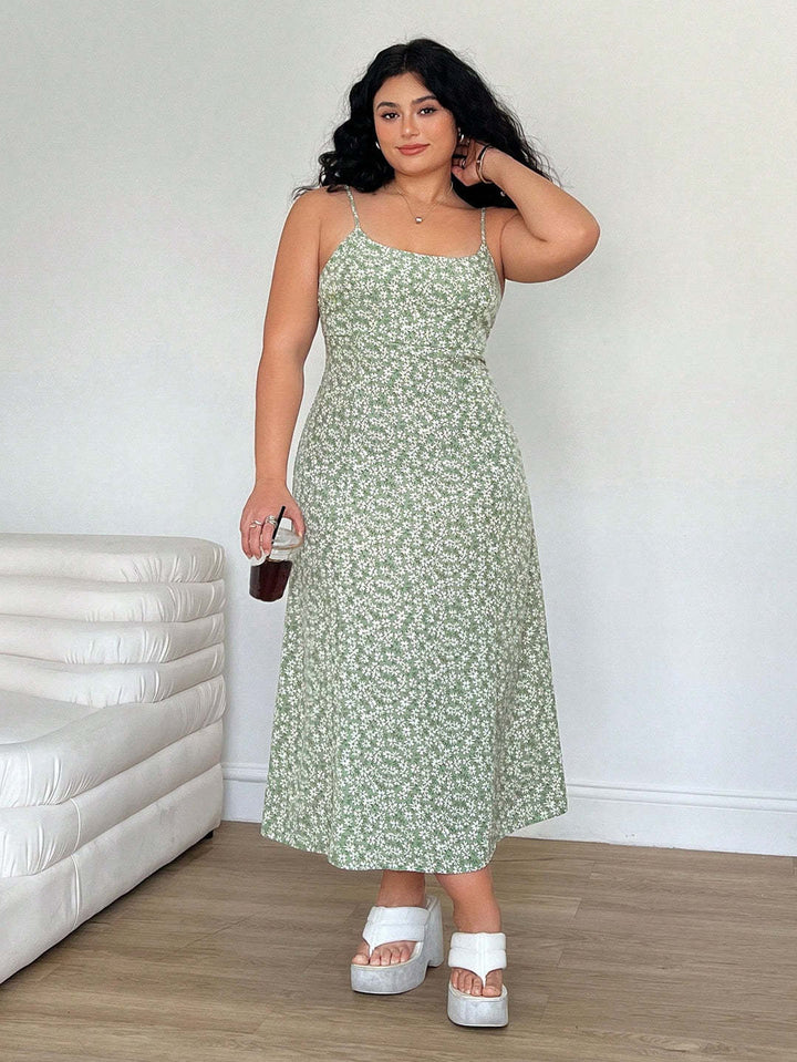 Damen Maxikleid mit feinem Blumenmuster und verstellbaren Spaghettiträgern Drune