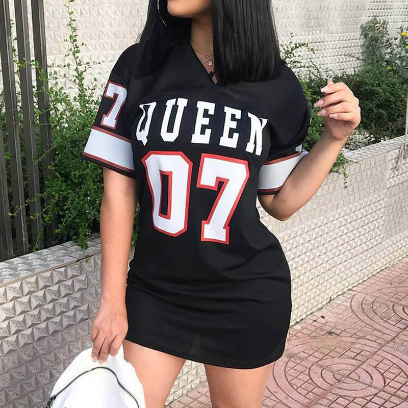 Damen Sportliches Oversized T-Shirt mit V-Ausschnitt und Druckdetails Drune