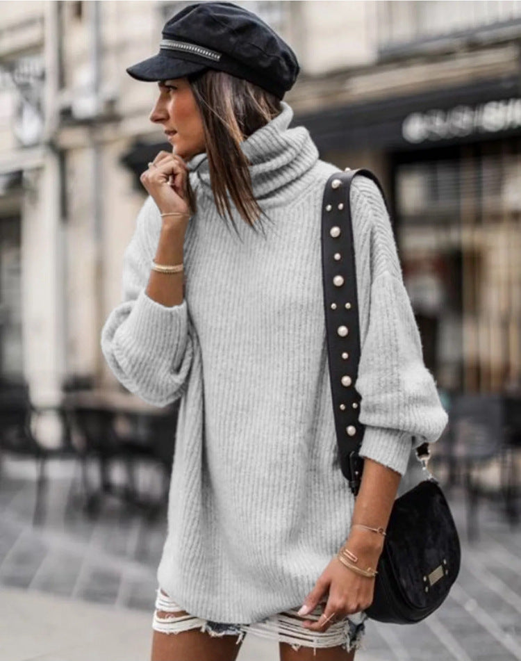 Damen Grobstrickpullover mit hohem Kragen und lässiger Passform Drune