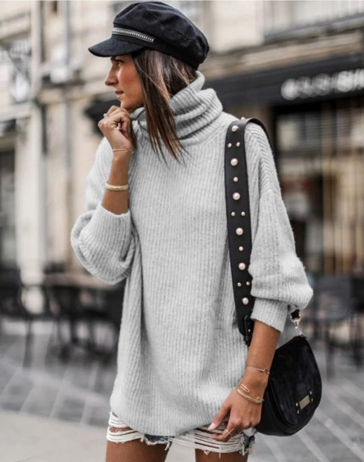 Damen Grobstrickpullover mit hohem Kragen und lässiger Passform Drune