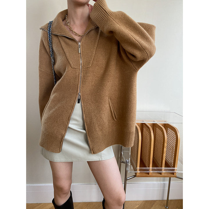 Damen Cozy Strickjacke mit hohem Kragen und Reißverschluss Drune