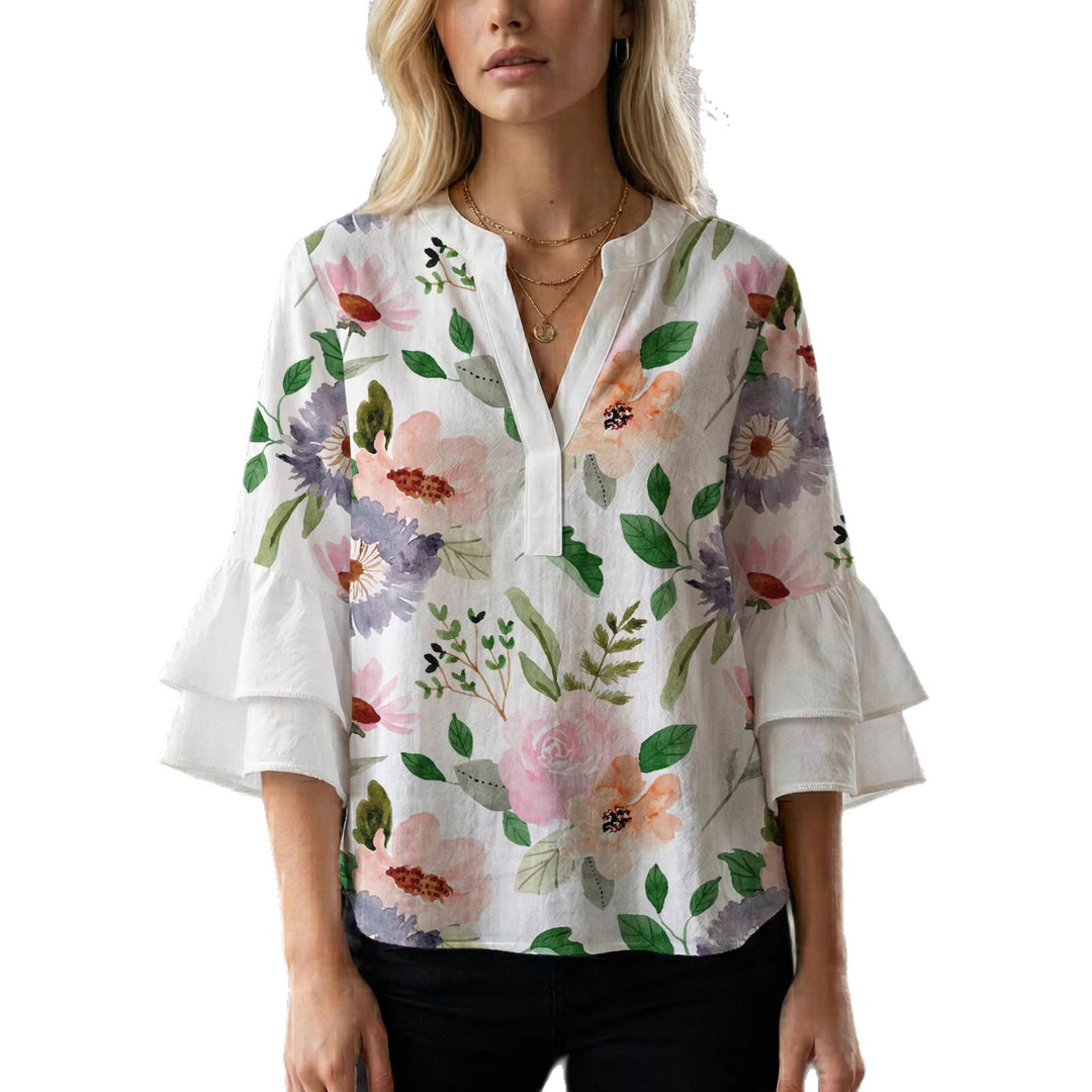 Damen Bluse mit Rüschendetails und auffälligem Animal-Print Drune