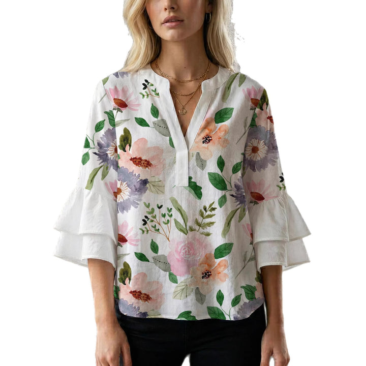 Damen Bluse mit Rüschendetails und auffälligem Animal-Print Drune