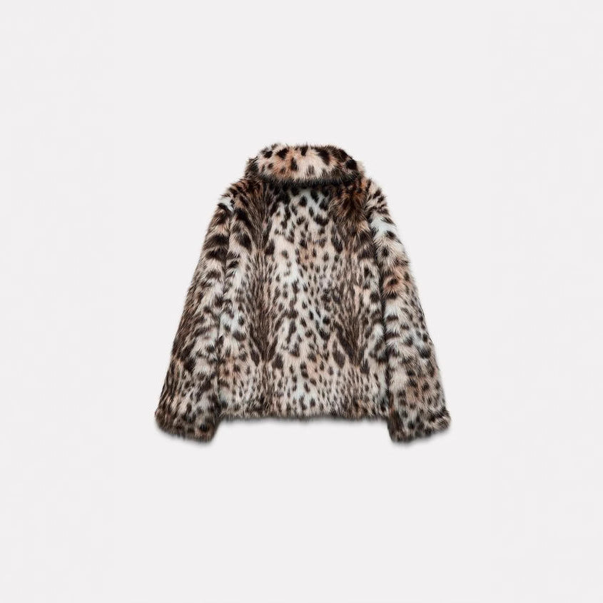 Damen Modische Leopardenmuster Kunstpelzjacke Drune