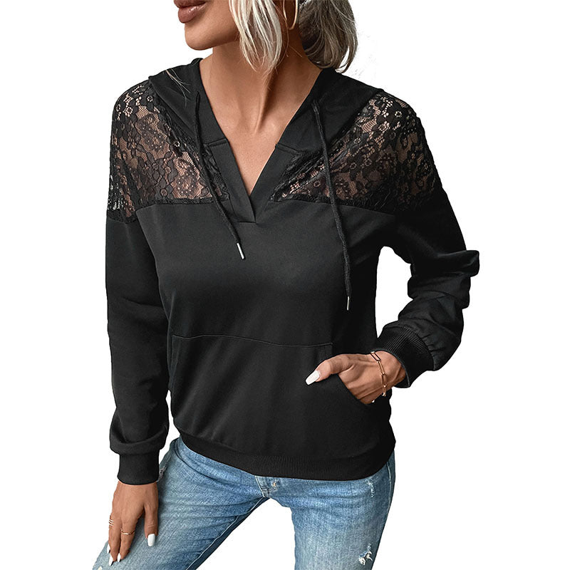 Damen Kapuzenpullover mit Spitzenakzenten und lässiger Passform Drune