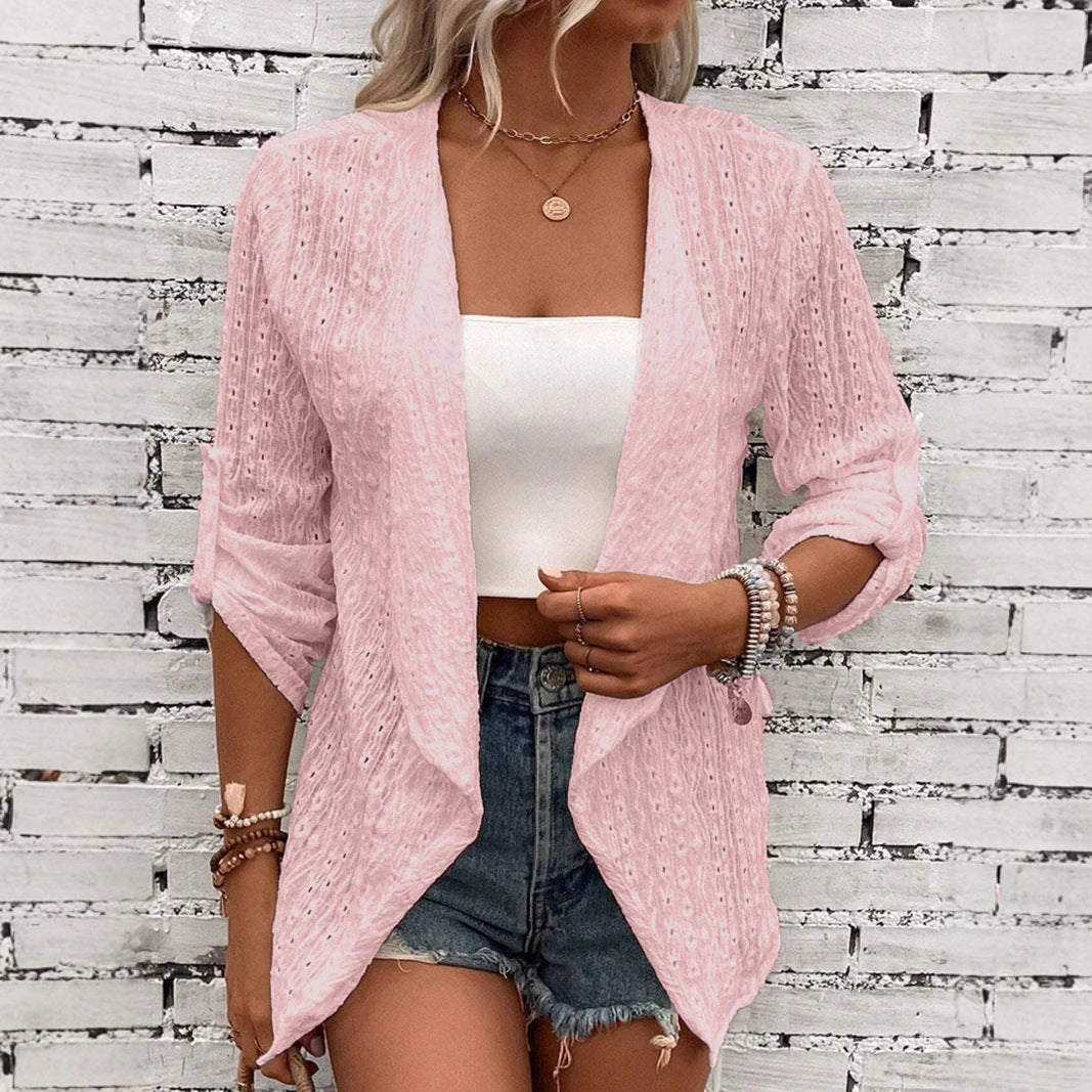 Damen Leichte Strickjacke mit asymmetrischem Schnitt und 3/4-Ärmeln Drune