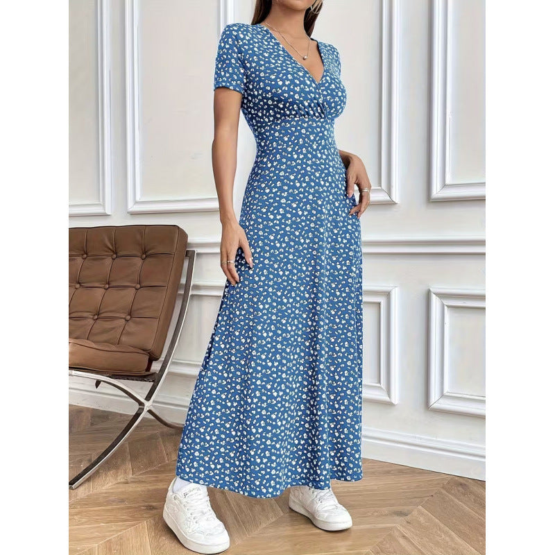 Damen Maxikleid mit vorteilhaftem V-Ausschnitt und floralem Muster Drune