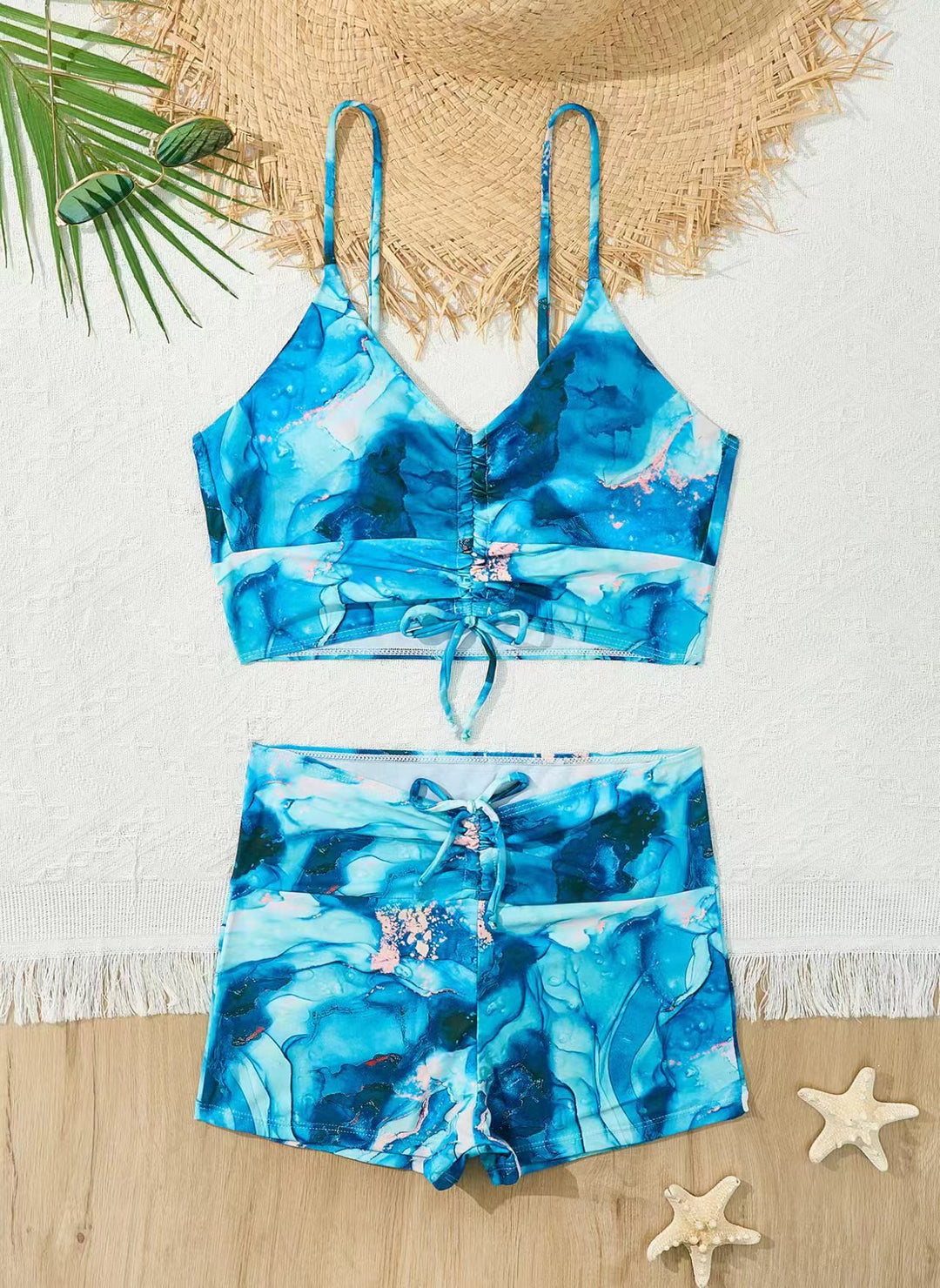 Damen Bikini mit floralem Rüschendesign und verstellbaren Trägern Drune