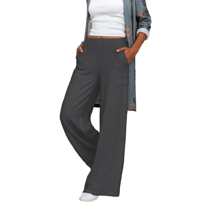 Damen weite Leinenhose mit praktischen Seitentaschen und elastischem Bund Drune