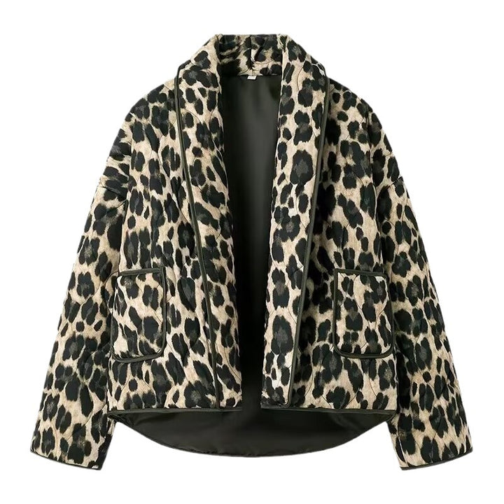 Damen modische Steppjacke mit Leopardenmuster und langen Ärmel Drune