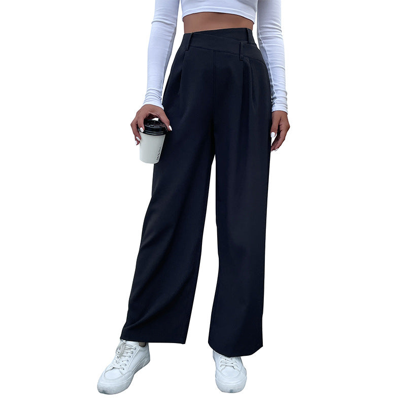 Damen weite Anzughose mit hochgezogener Taille und eleganter Bügelfalte Drune