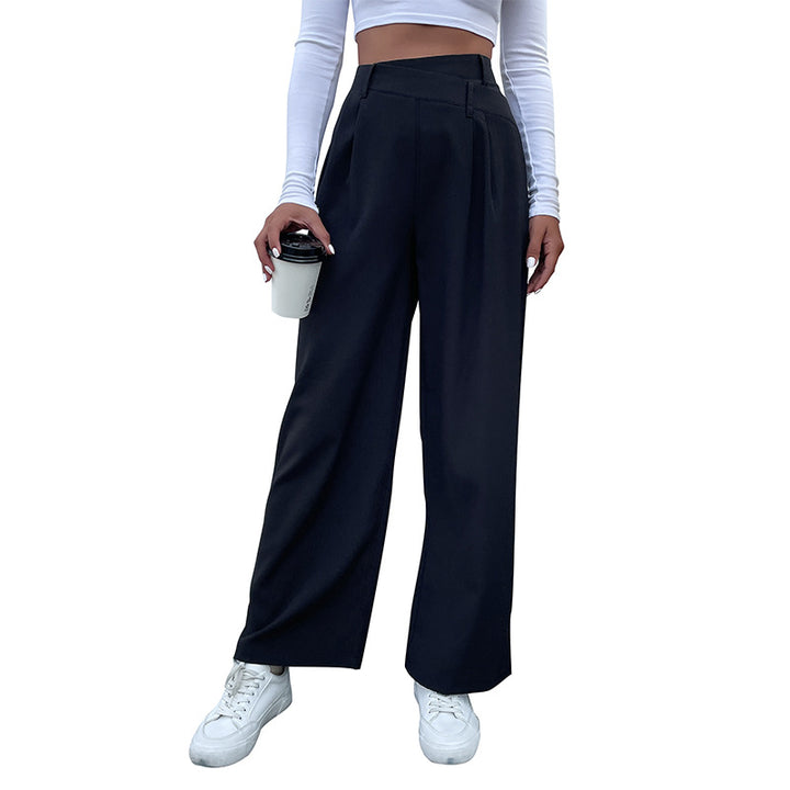 Damen weite Anzughose mit hochgezogener Taille und eleganter Bügelfalte Drune