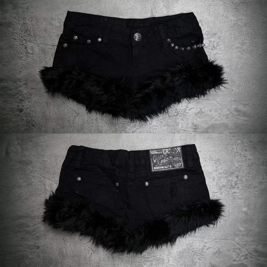 Damen Kurze Jeans mit flauschigen Saum Drune