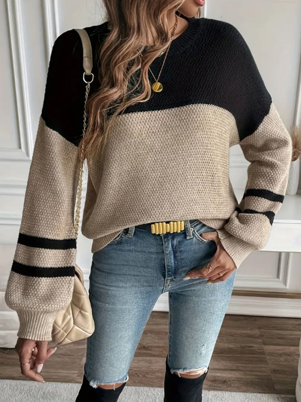Damen modischer Pullover mit strukturiertem Design und sportlichem Streifenmuster Drune
