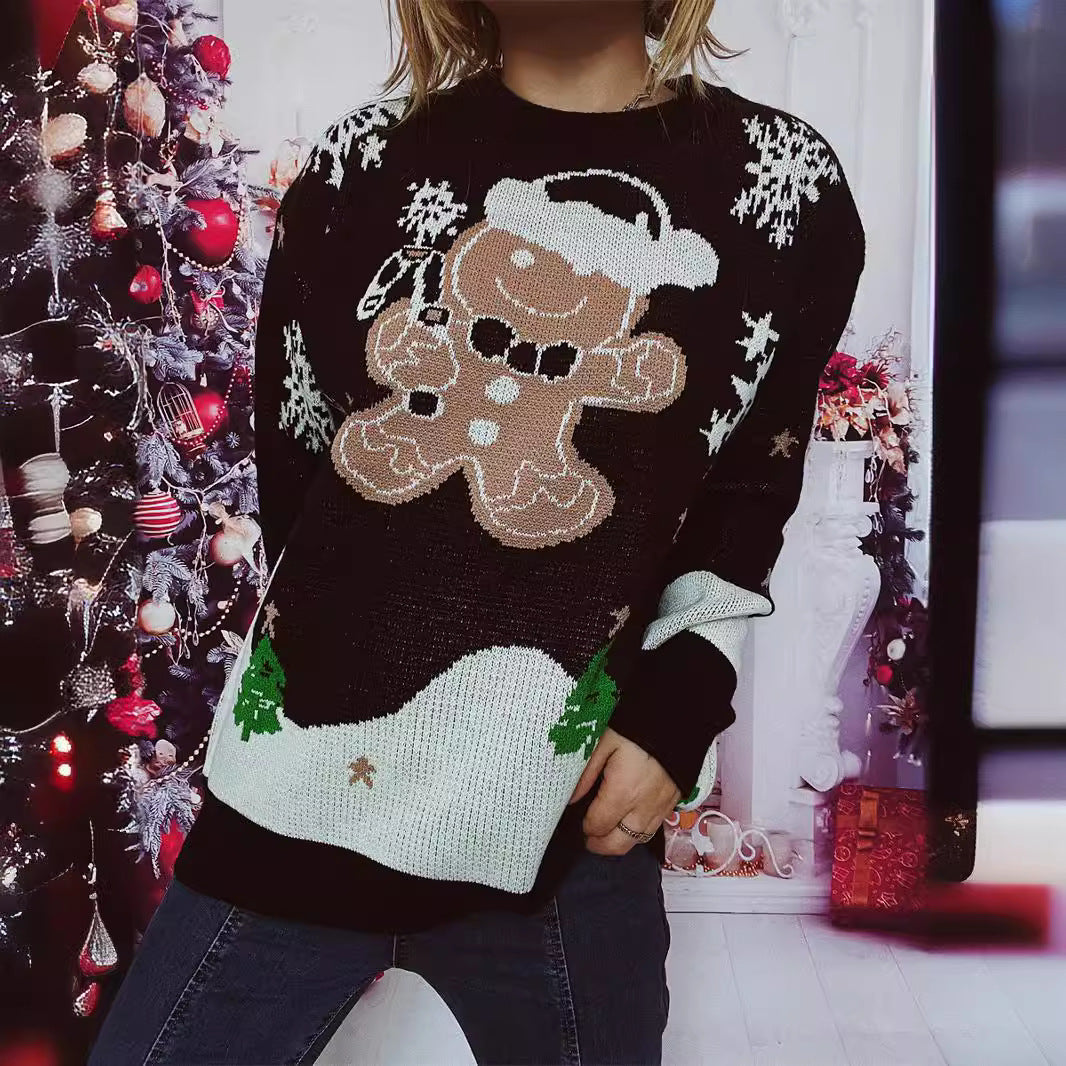 Damen Weihnachts-Pullover mit gingerbread-Motiv und Rundhalsausschnitt Drune