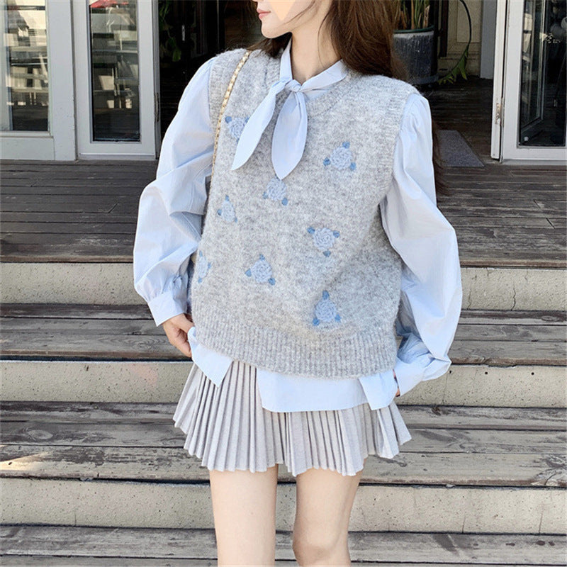 Damen Strickpullover mit floralem Muster Drune