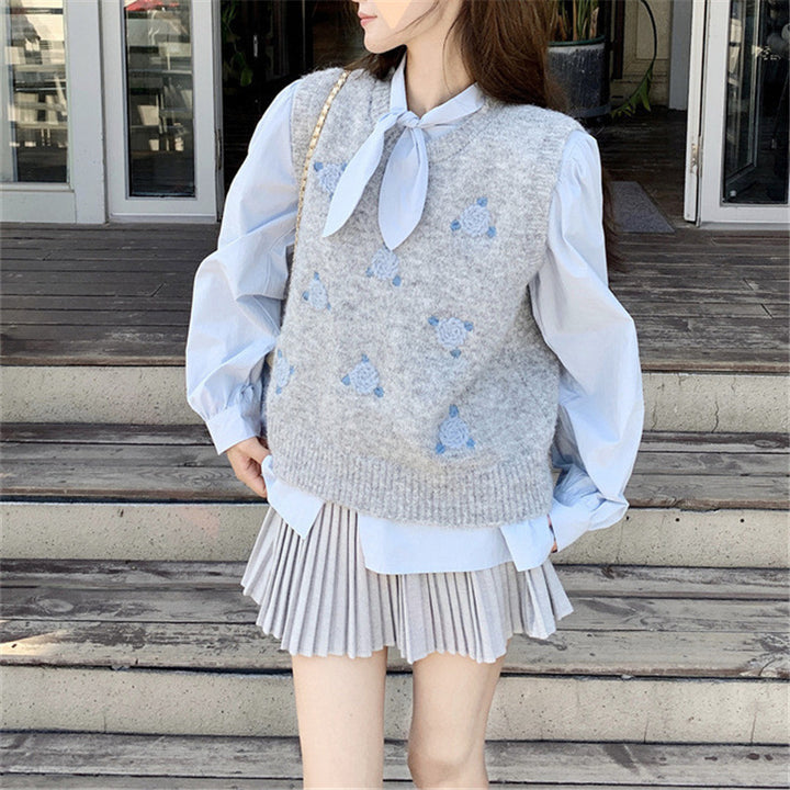 Damen Strickpullover mit floralem Muster Drune