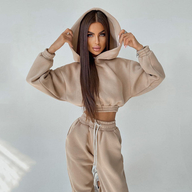 Damen modisches und lässiges cropped Sweatshirt und Jogginghose Set Drune