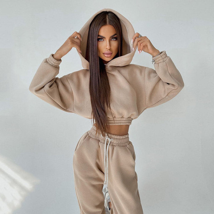 Damen modisches und lässiges cropped Sweatshirt und Jogginghose Set Drune