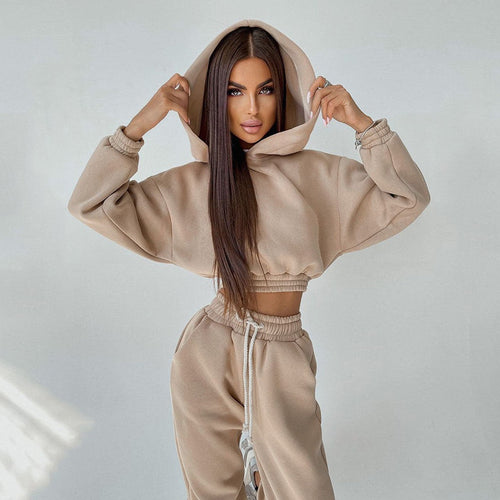 Damen modisches und lässiges cropped Sweatshirt und Jogginghose Set Drune