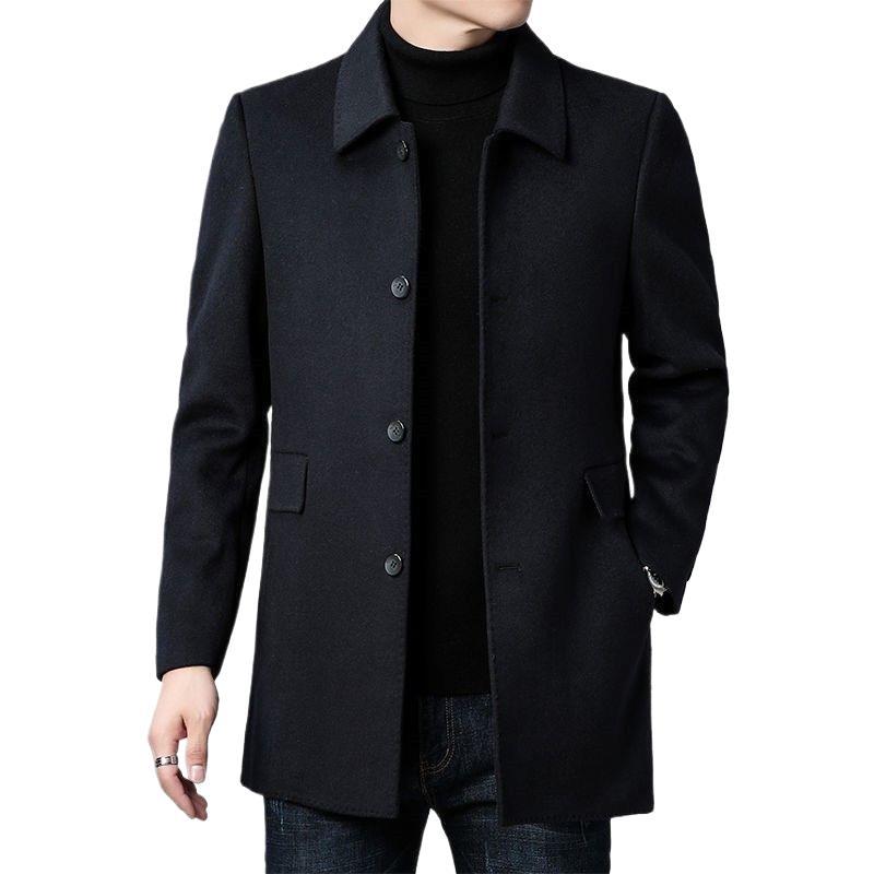 Herren eleganter Wollmantel mit klassischem Revers und Taschen Drune