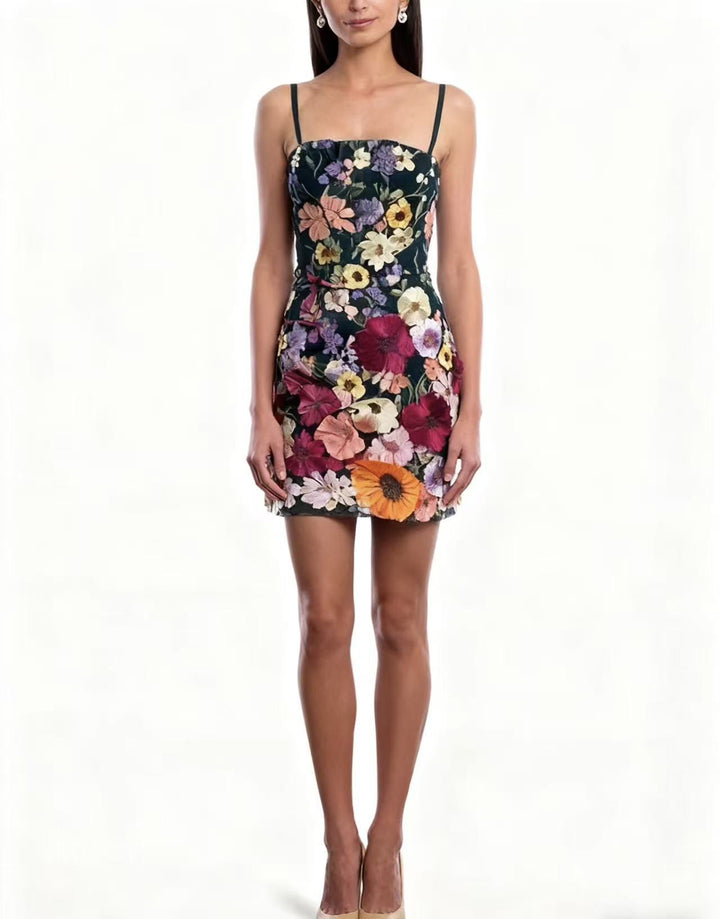 Damen Spitzenkleid mit floralen Stickereien und transparentem Design Drune