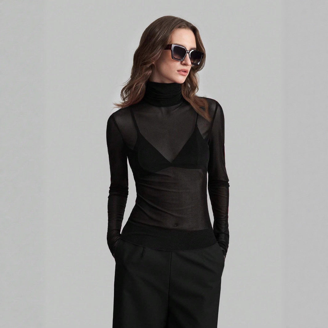 Damen Transparente Turtleneck-Bluse mit figurformendem Schnitt Drune