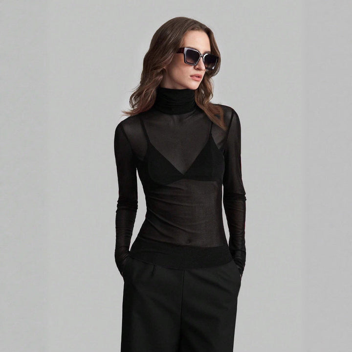 Damen Transparente Turtleneck-Bluse mit figurformendem Schnitt Drune