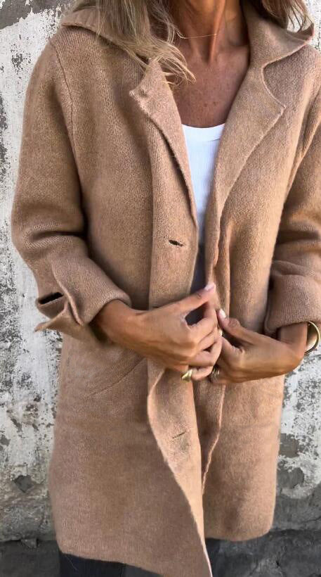 Damen nan Oversize Wollmix-Mantel mit Reverskragen aufgesetzten Taschen geknöpfter Front und umgeschlagenen Ärmeln Drune