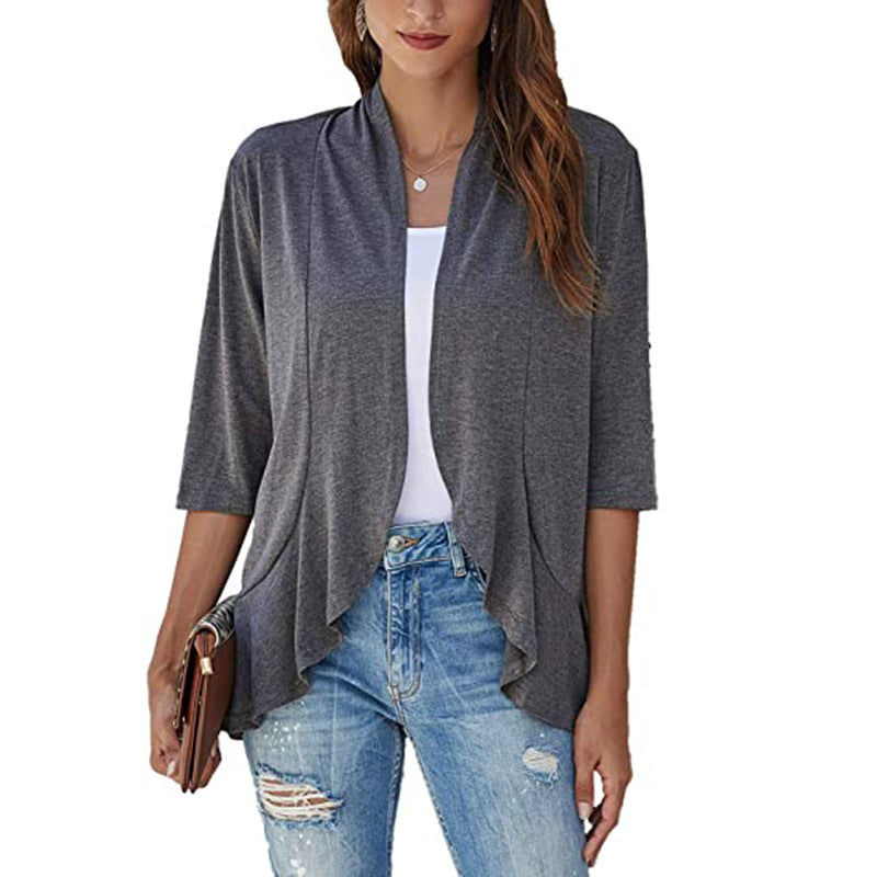 Damen leichte Chiffonjacke mit offenen Fronten und 3/4-Ärmeln Drune
