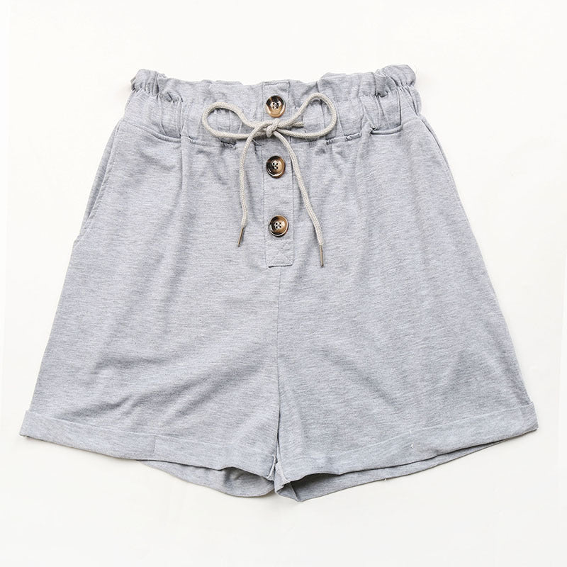 Damen lässige Freizeitshorts mit verstellbarem Bund und dekorativen Knöpfen Drune