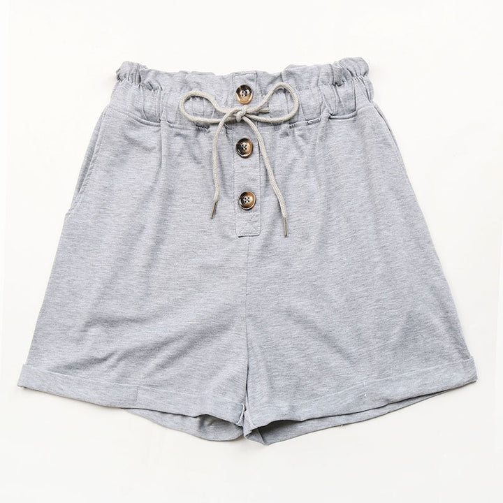 Damen lässige Freizeitshorts mit verstellbarem Bund und dekorativen Knöpfen Drune