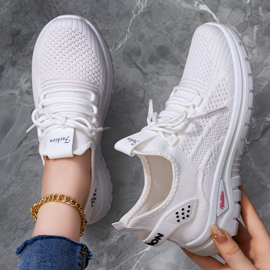Damen nan sockenähnlicher Strick-Fit Sneaker mit elastischer Schnürung, gelochter Fersenverstärkung und dämpfender Plateau-Sohle Drune