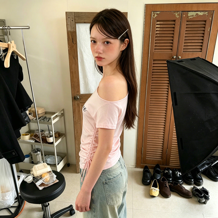 Damen asymmetrisches Casual-Shirt mit raffinierten Rüschendetails Drune