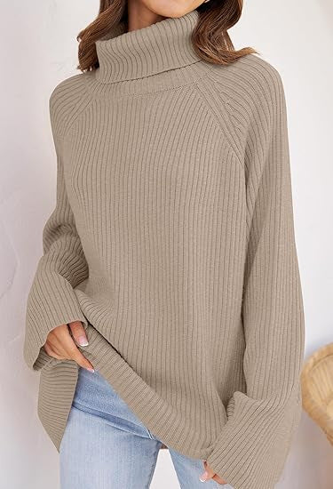Damen Kaschmir-Feinstrickpullover mit hohem Kragen und weitem Schnitt Drune