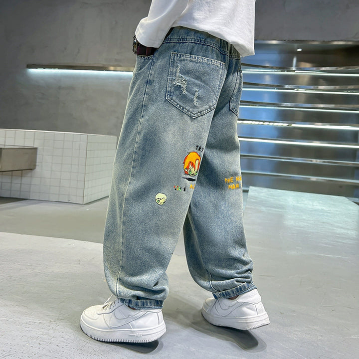 Jungen lässige Denim-Jeans mit buntem Comic-Design Drune