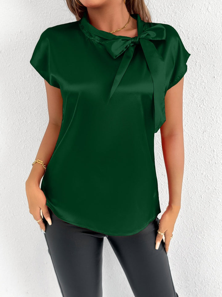 Damen Elegantes Top mit Schleifendetail und Stehkragen Drune