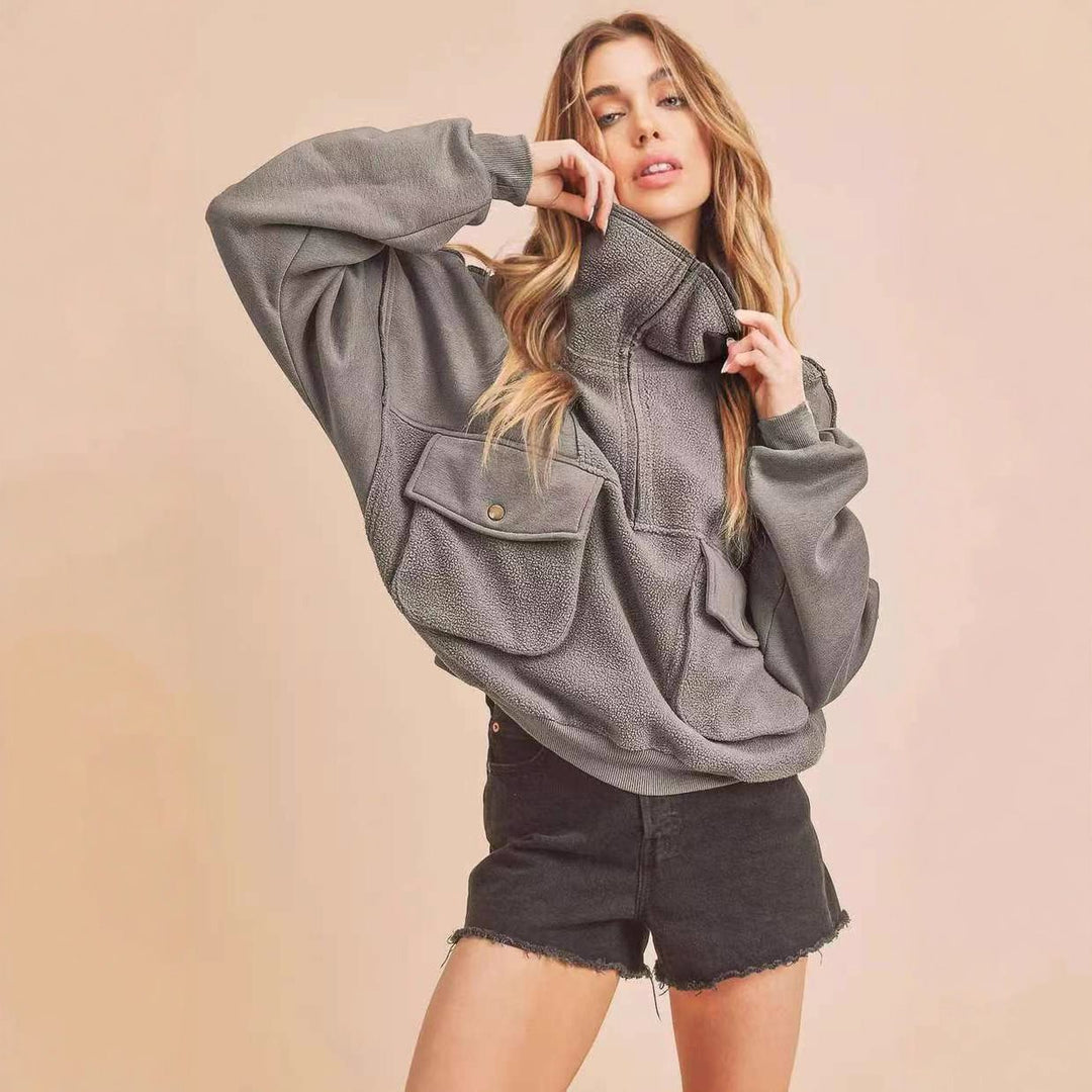 Damen Sportlicher Fleece-Pullover mit Reißverschluss und Tasche Drune