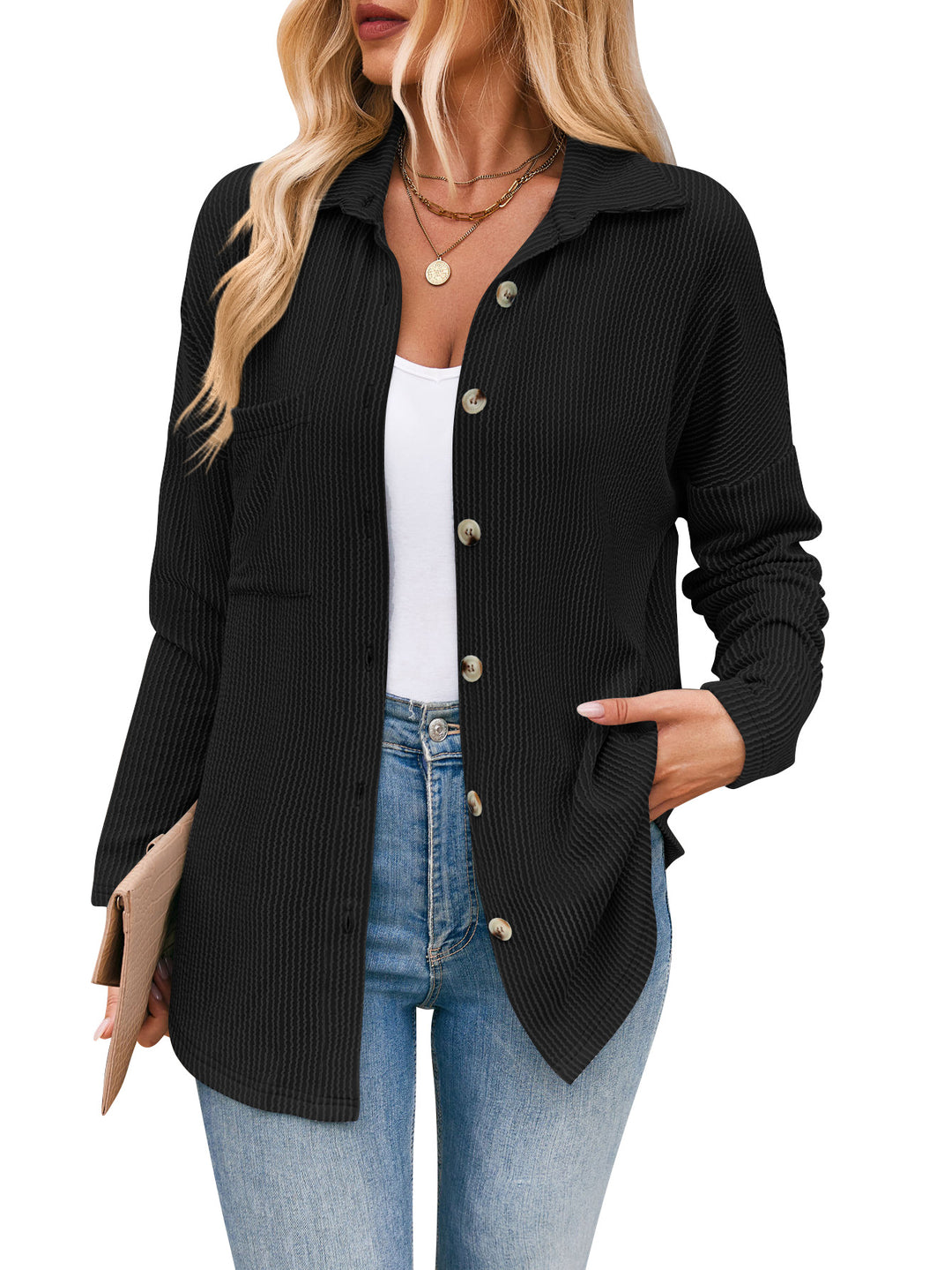 Damen lässige Strickjacke mit Knopfleiste Drune