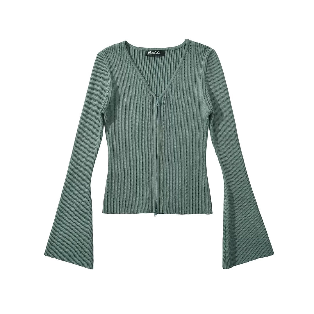 Damen Strickoberteil mit tiefem V-Ausschnitt und Zip-Verschluss Drune