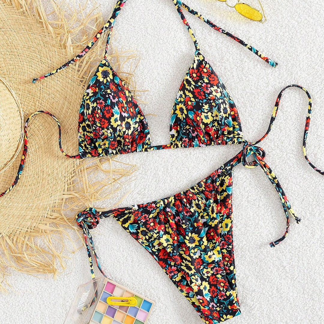 Damen Triangel-Bikini mit verspieltem Blumenmuster Drune