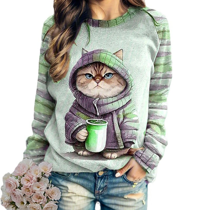Damen Sweatshirt mit Katzenmotiv Drune
