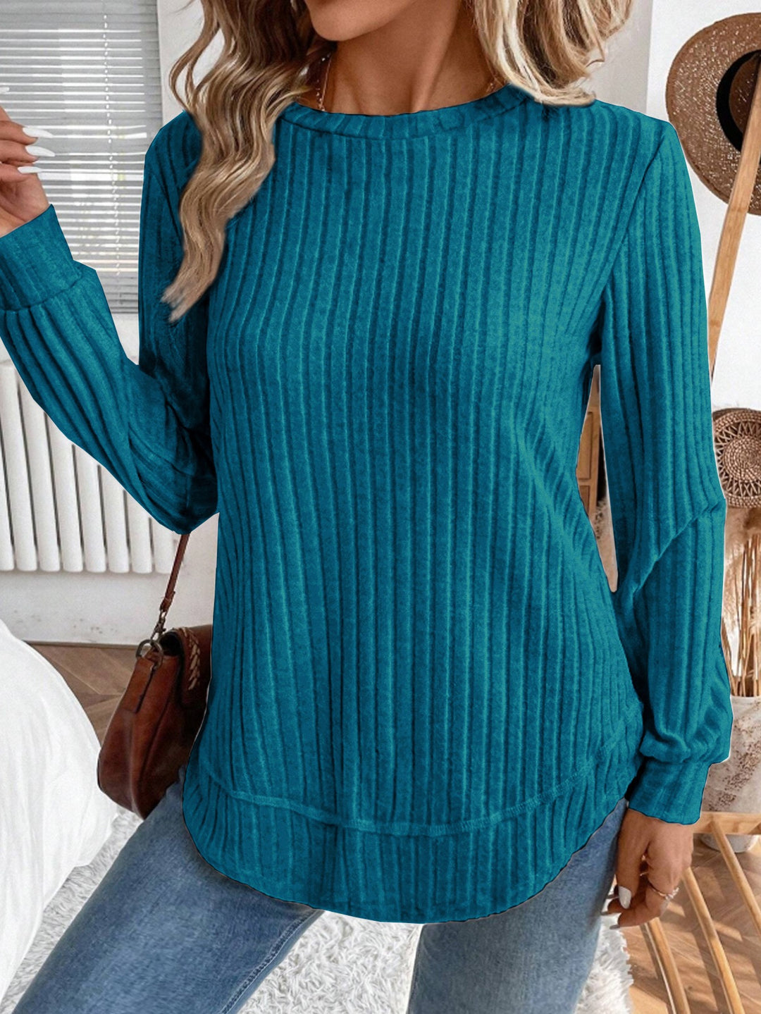 Damen lässiger Strickpullover mit vertikalen Streifen Drune